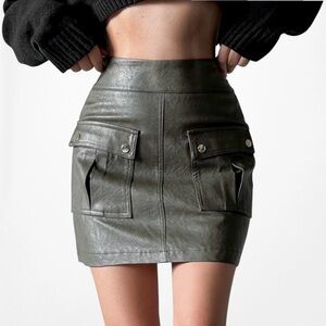 Zara faux leather olive green mini skort size XS